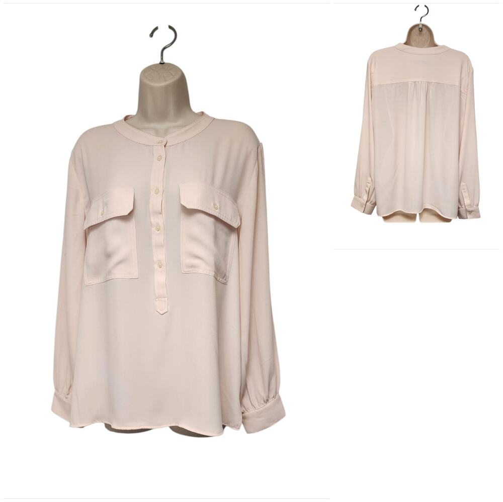 Loft Women's Pink Chiffon Long Sleeve Button Down Shirt Blouse Size Large